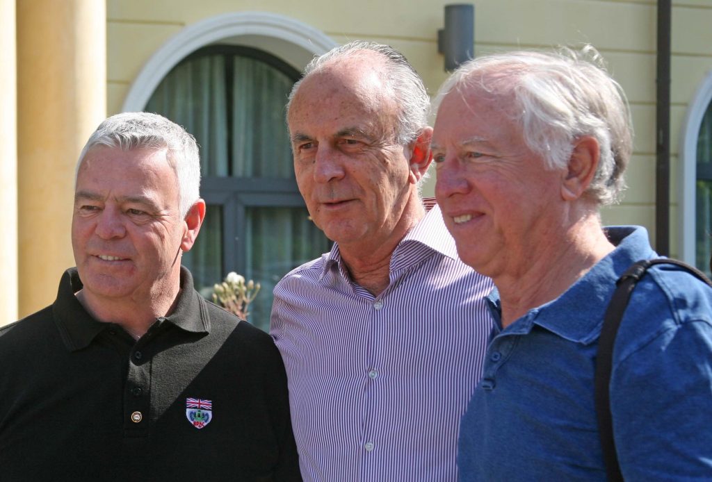Tim, centre, back in Maranello at the Grand Prix Drivers Club annual meeting with Derek Warwick and Vern Schuppan