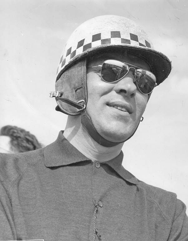 Claude Le Guezec with his familiar checkered crash helmet photographed in 1956