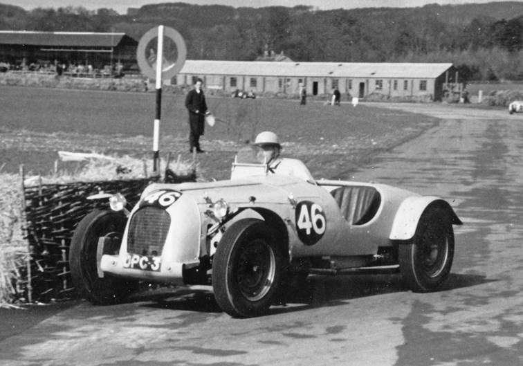 Ken Downing with his early Connaught sports car at the Goodwood Chicane