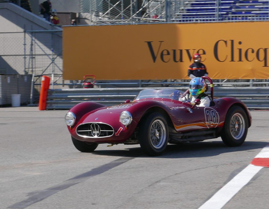 Jean-Jaques Bally driving Maria-Teresa’s Maserati A6GCM before the accident that badly damaged the car and below, Maria-Teresa in the same car on the Mille Miglia
