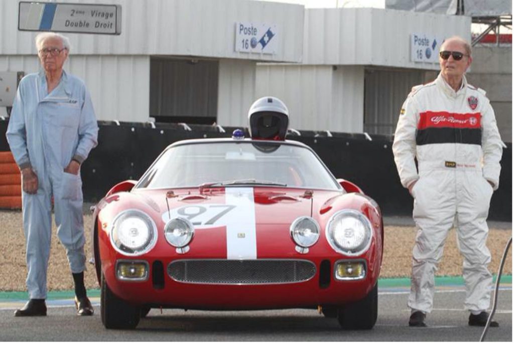Two great members of the Grand Prix Drivers Club photographed later in life with the Ferrari 275P they used to win Le Mans, Jean Guichet and Nino Vaccarella