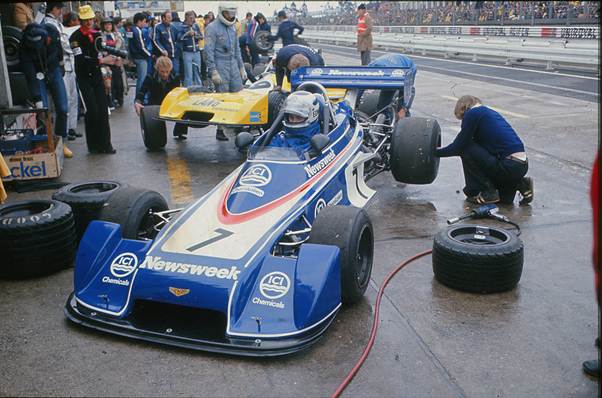 Guy Edwards at Nurburgring in 1977 with his Chevron Formula 2 car.( Photo Grand Prix Library/ Gauld)